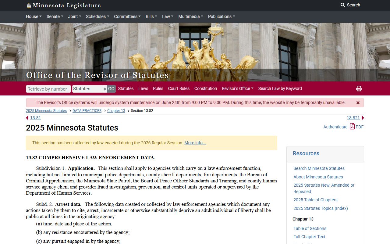 Ramsey County arrest records law enforcement data statute