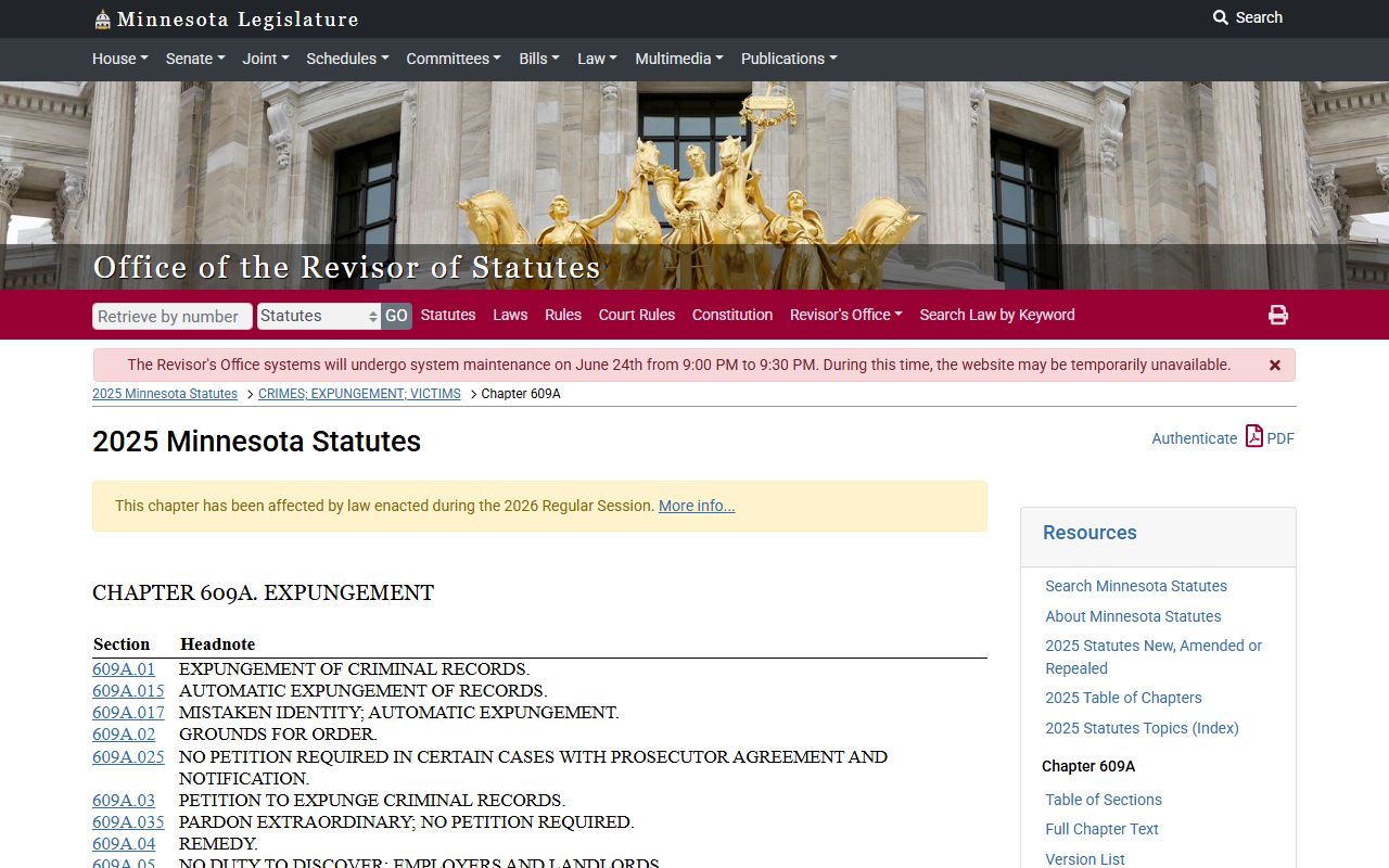 Ramsey County arrest records Minnesota expungement chapter