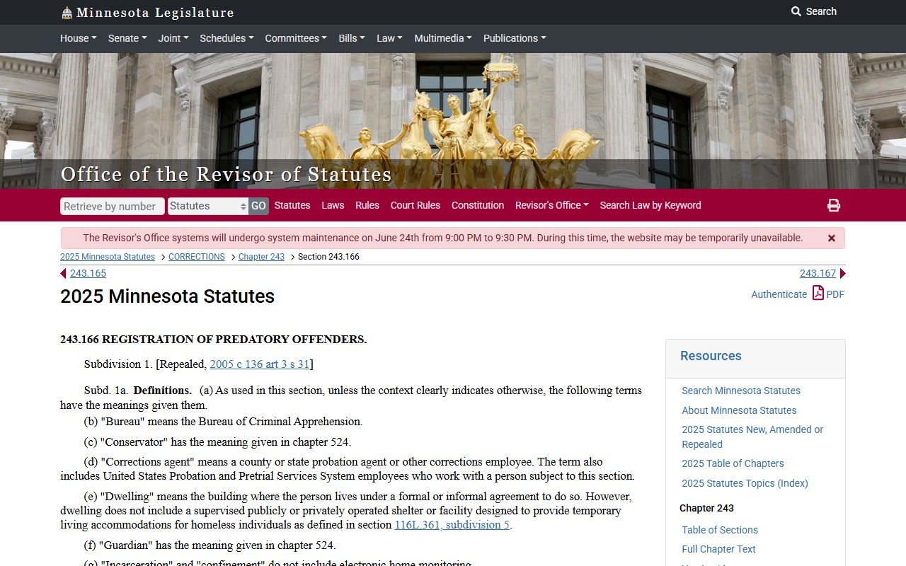Ramsey County court charges predatory offender registration statute