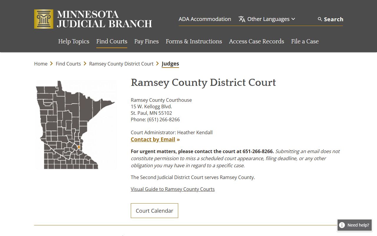 Ramsey County court dockets judicial officer information