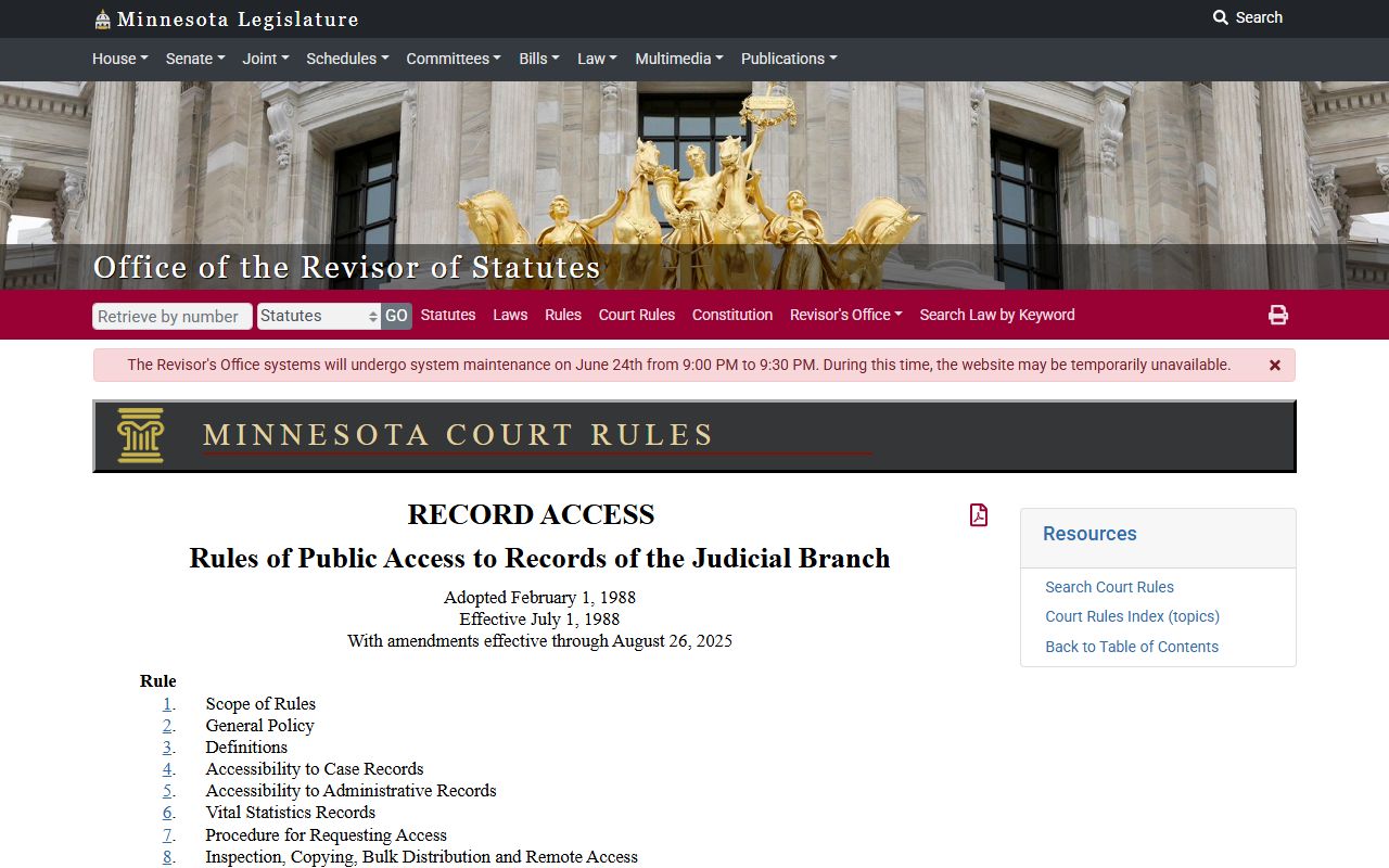 Ramsey County court records Minnesota Rules of Public Access