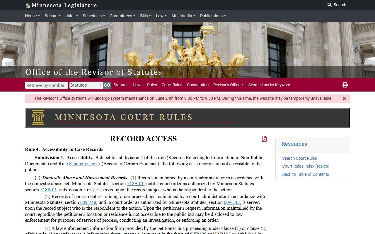 Ramsey County court records Public Access Rule 4 restrictions