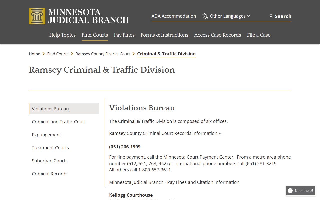Ramsey County criminal court records Criminal and Traffic Division