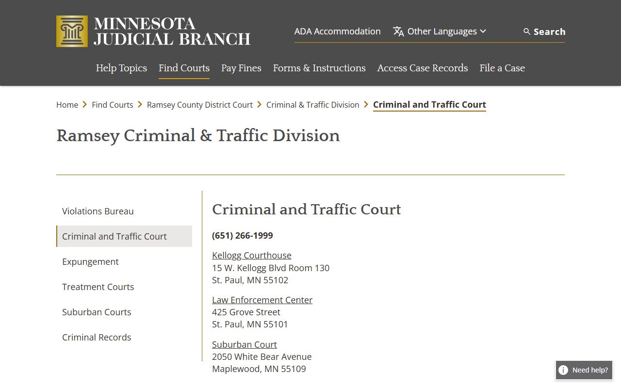 Ramsey County criminal court records Criminal and Traffic Court information