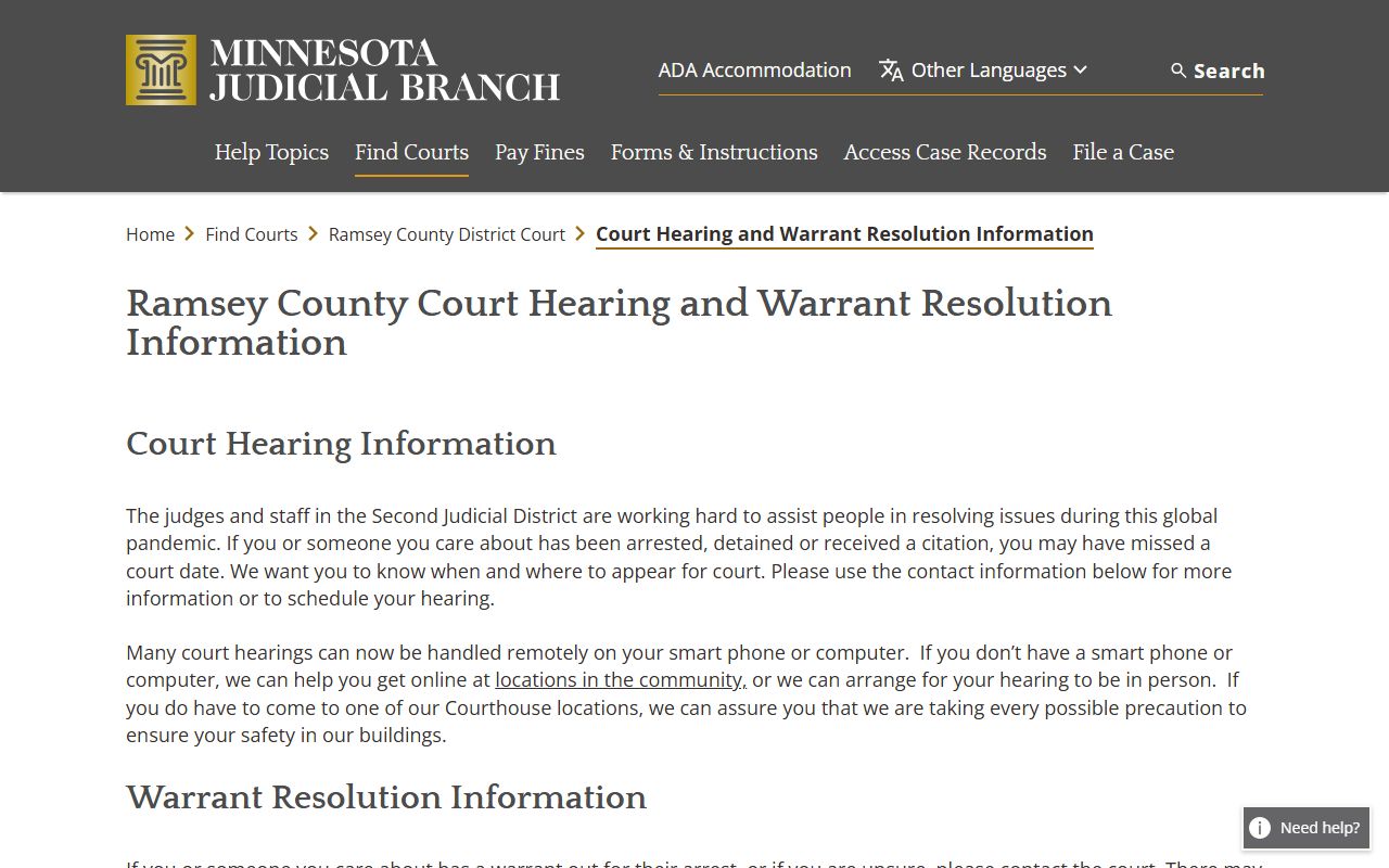 Ramsey County criminal court records hearing and warrant resolution