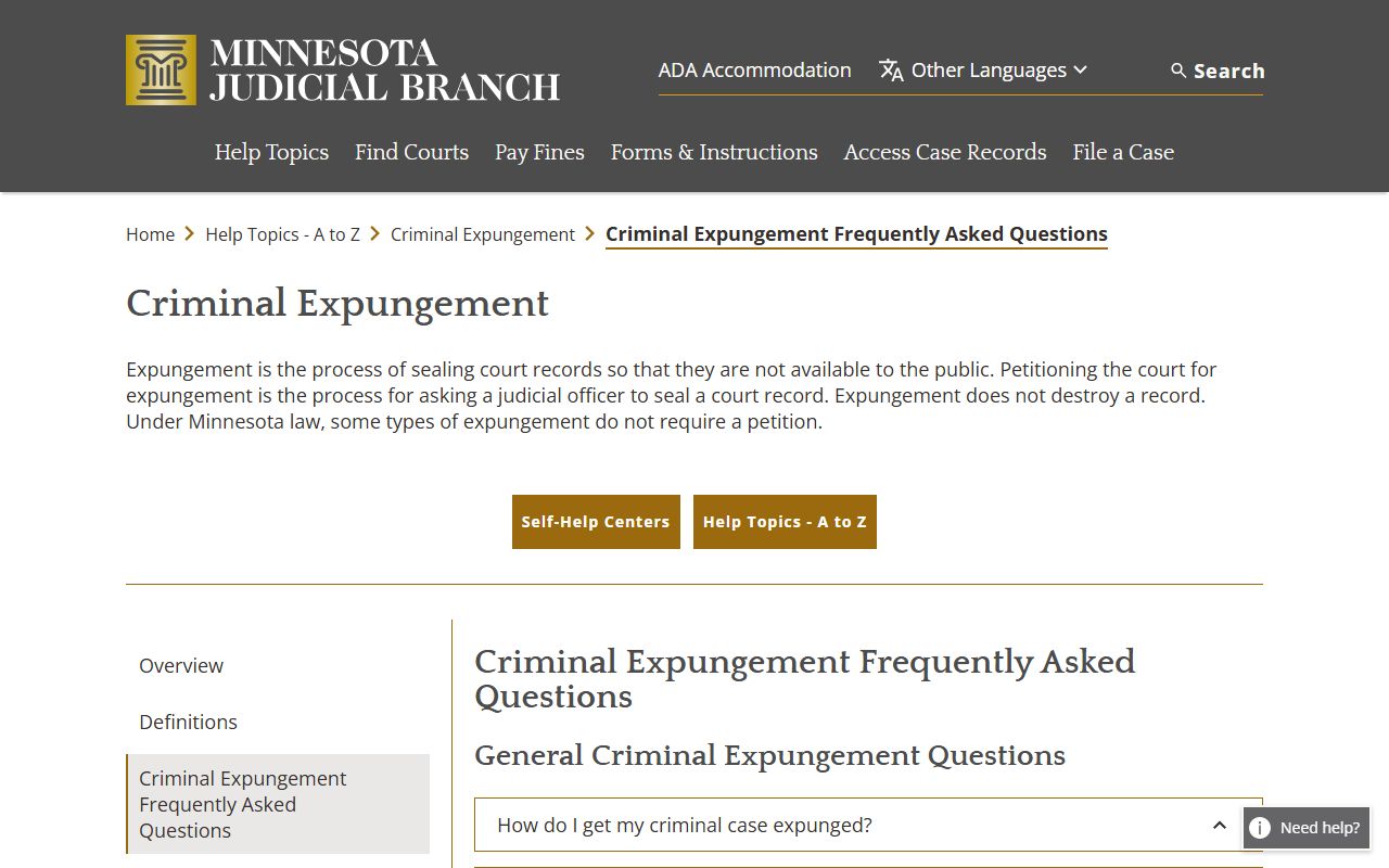 Ramsey County criminal court records criminal expungement FAQs
