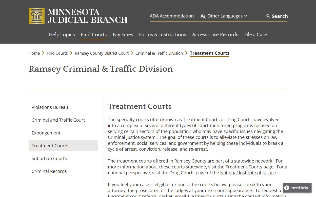 Ramsey County District Court treatment courts page
