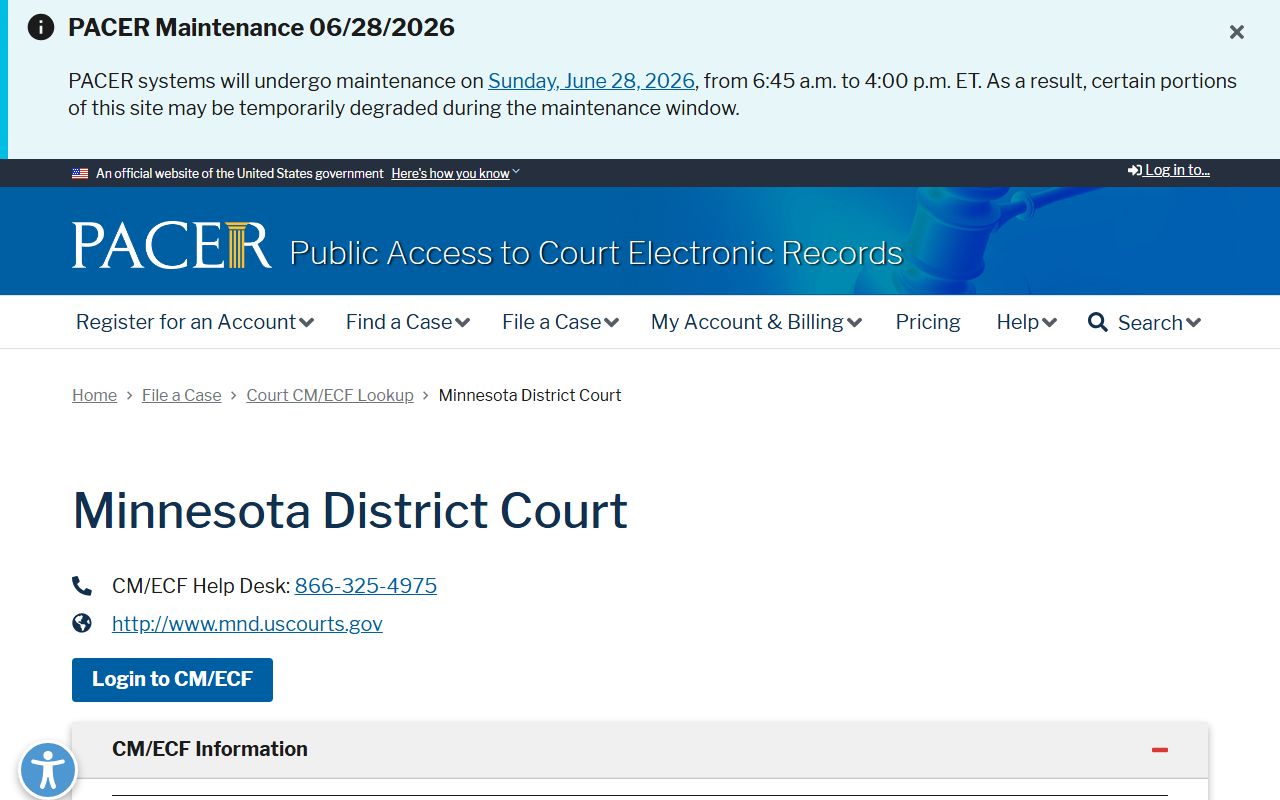 Ramsey County District Court federal overlay PACER Minnesota District Court lookup