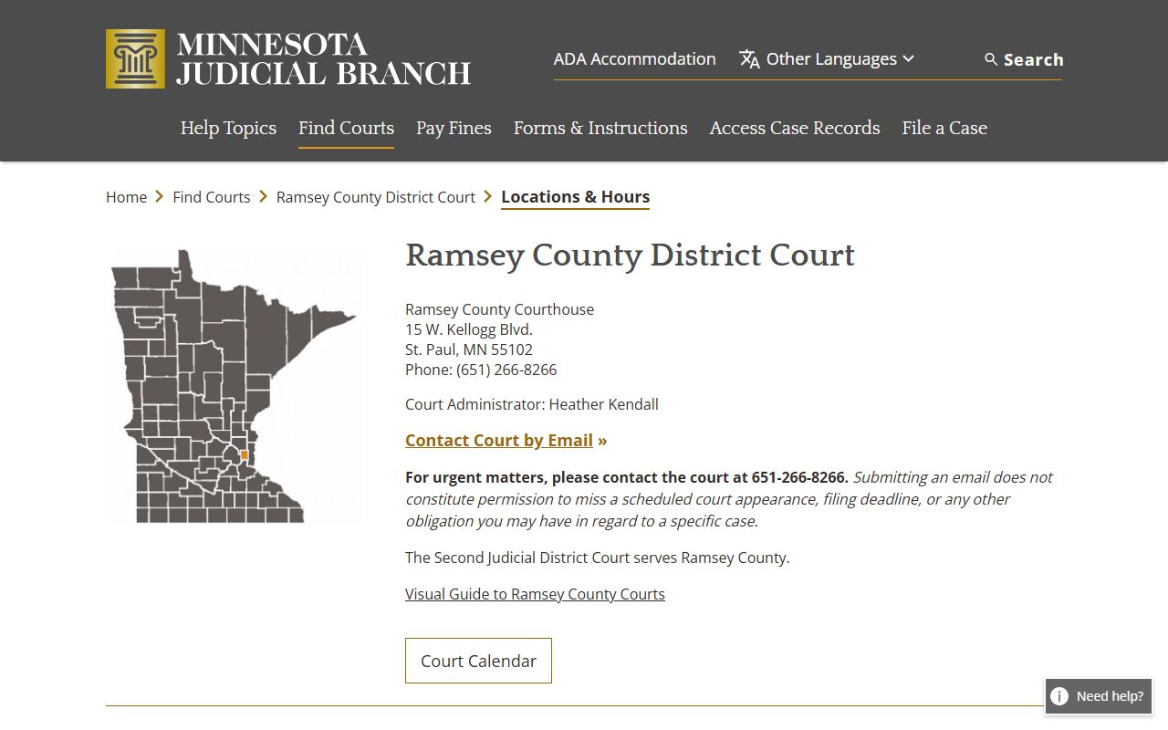 Ramsey County court records locations and hours page
