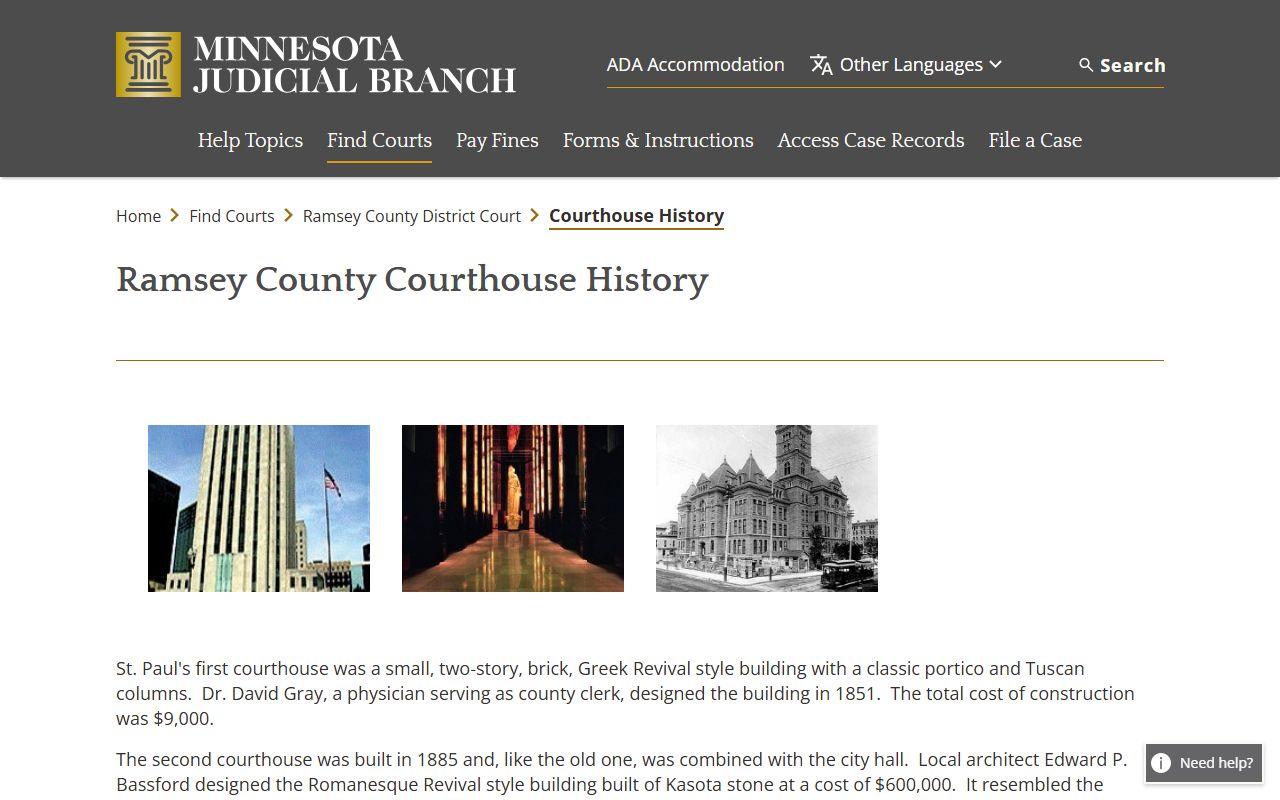 Ramsey County court records courthouse history page