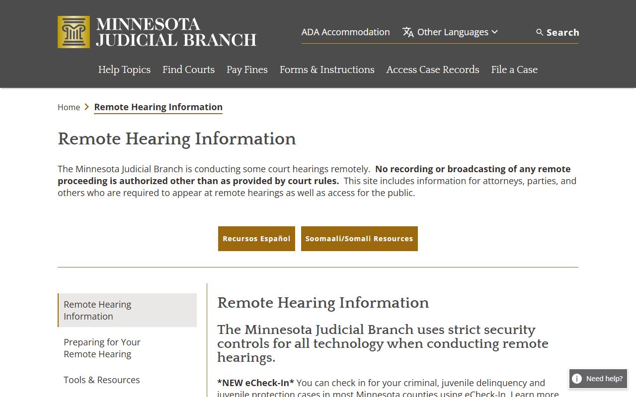 Ramsey County court records remote hearing information
