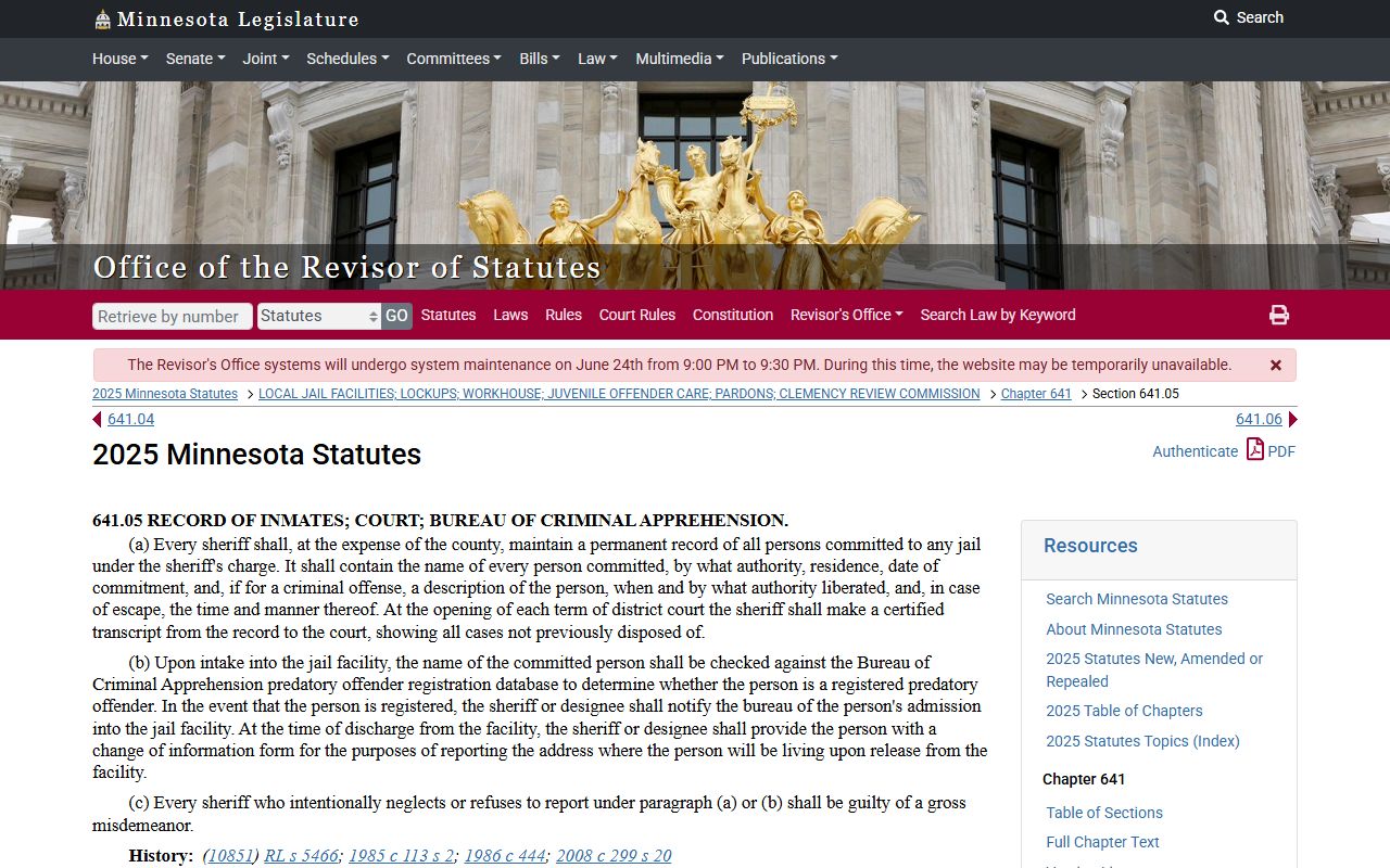 Ramsey County inmate records Minnesota jail register statute