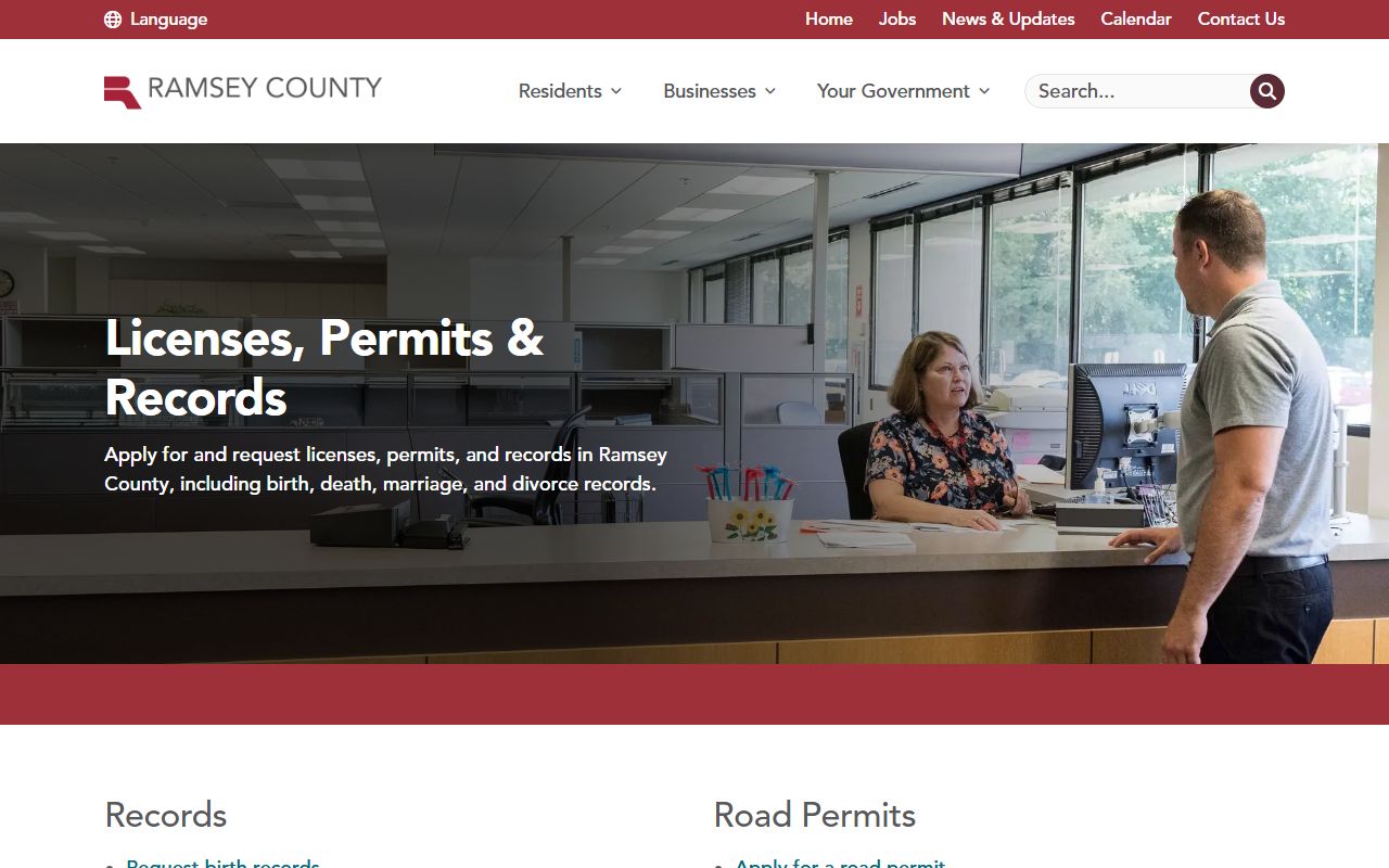 Ramsey County marriage and divorce records licenses permits and records page