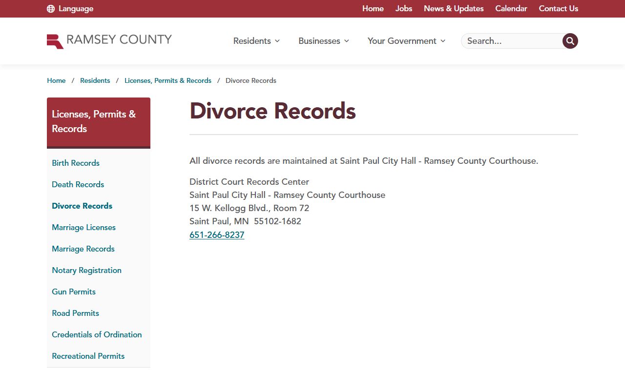 Ramsey County divorce records District Court Records Center Room 72 channel