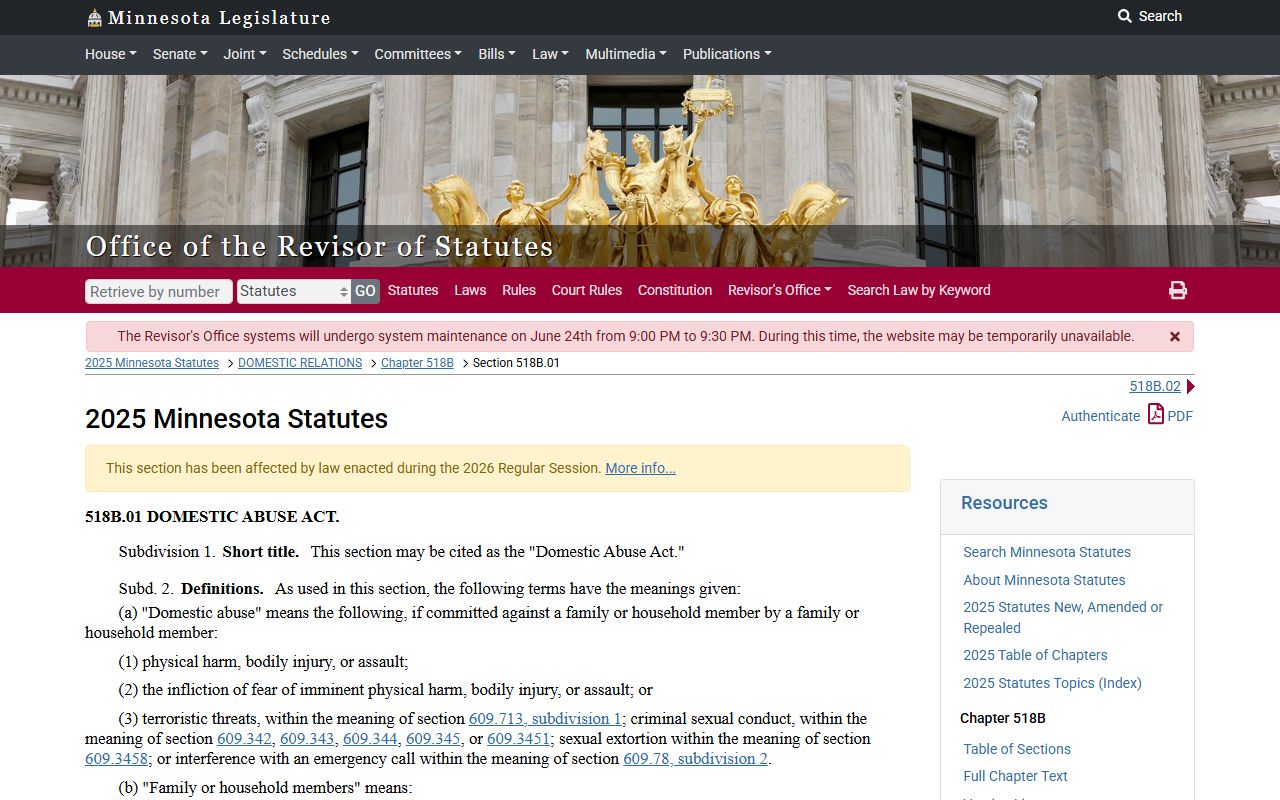 Ramsey County divorce records Minnesota domestic abuse order for protection statute