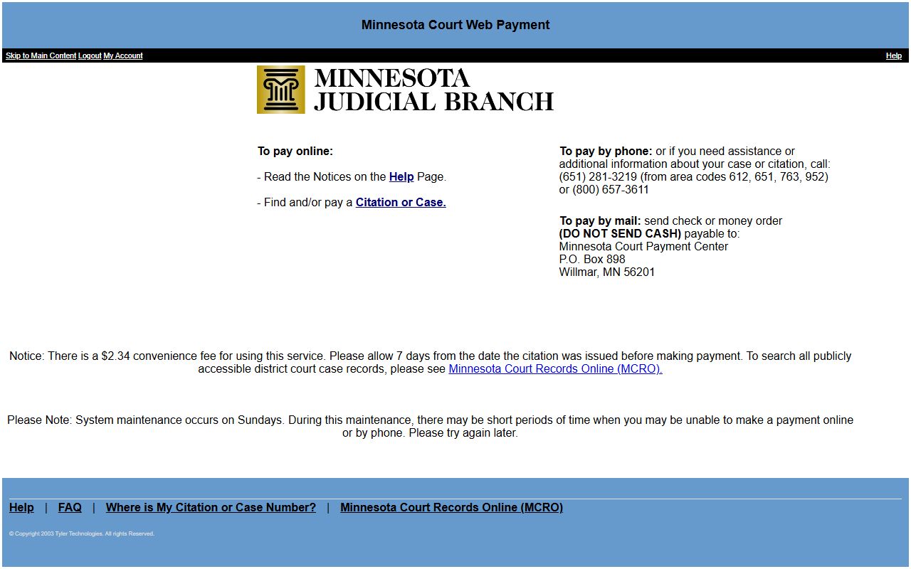 Ramsey County traffic court records Minnesota Court Web Payment citation lookup