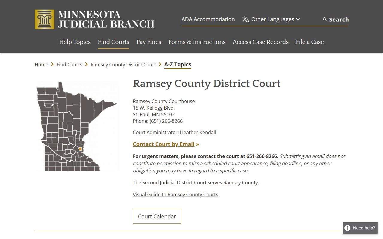 Ramsey County traffic court records A-Z topics page